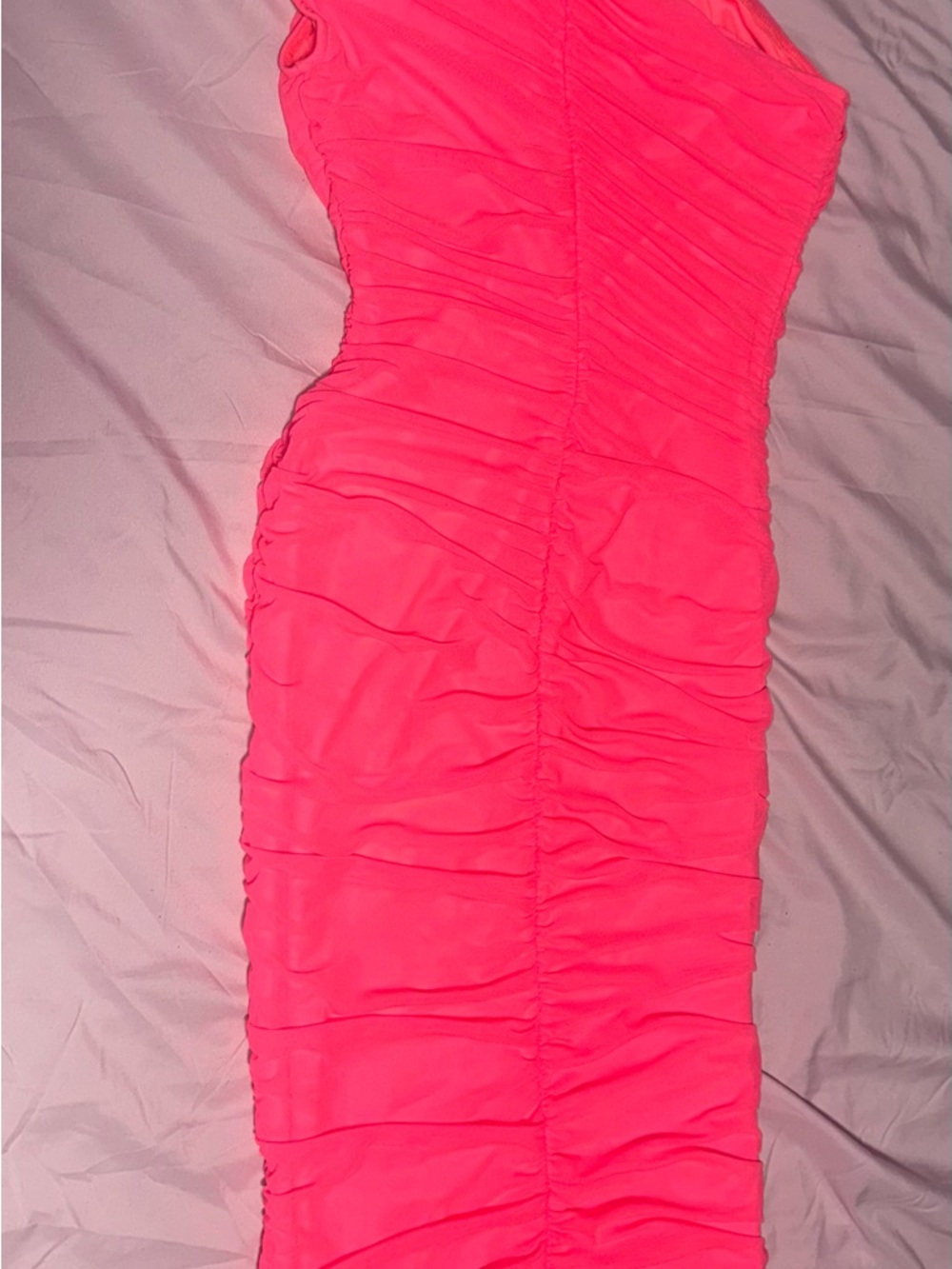 Women’s Ruched Neon Pink Bodycon Dress